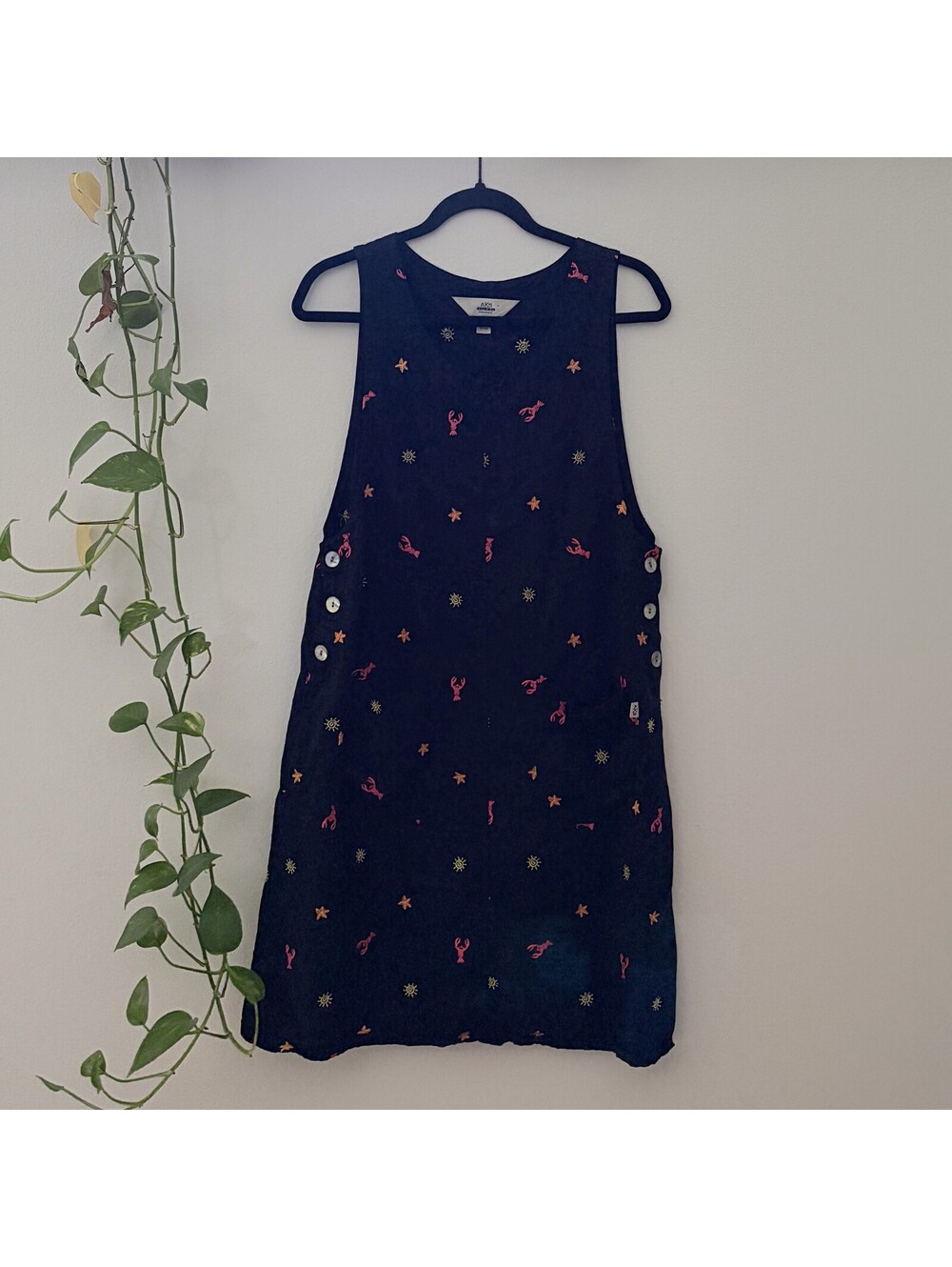 Summer Vintage Dress Sleeveless Mini Lobster Star Embroidery
